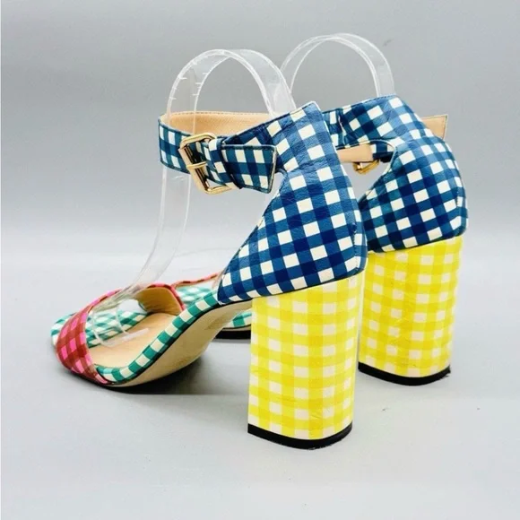 J. Crew Multicolor Gingham Block Heel Sandals - Picture 2 of 10